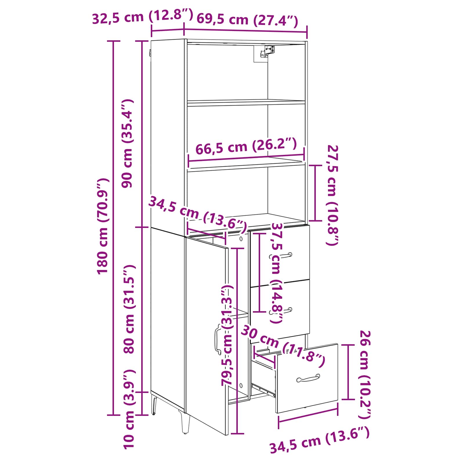 Bufet cu sertar Lemn Vechi 69,5 x 34 x 180 cm Lemn compozit — imaginea 13