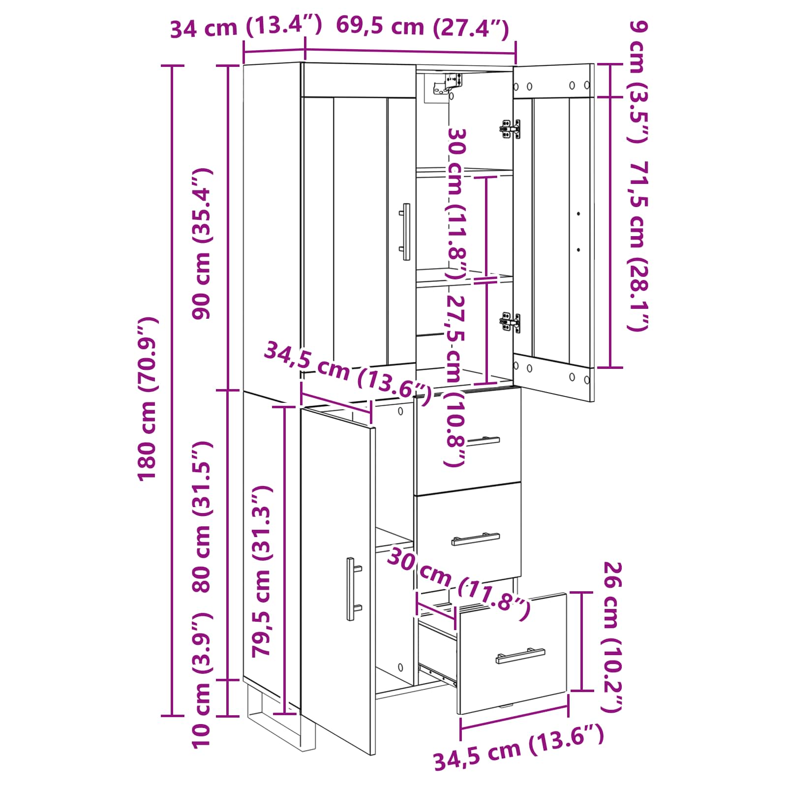 Bufet cu sertar 2 pcs Lemn Vechi Lemn Stratificat si Sticla — imaginea 13