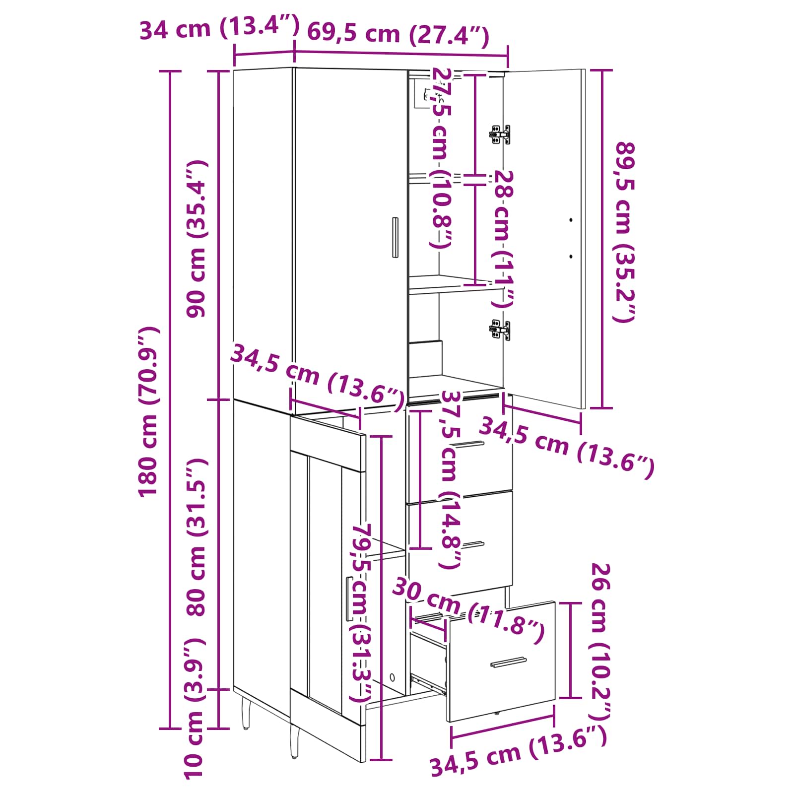 Bufet Lemn Vechi 69,5 x 34 x 180 cm Lemn Stratificat si Sticla — imaginea 13