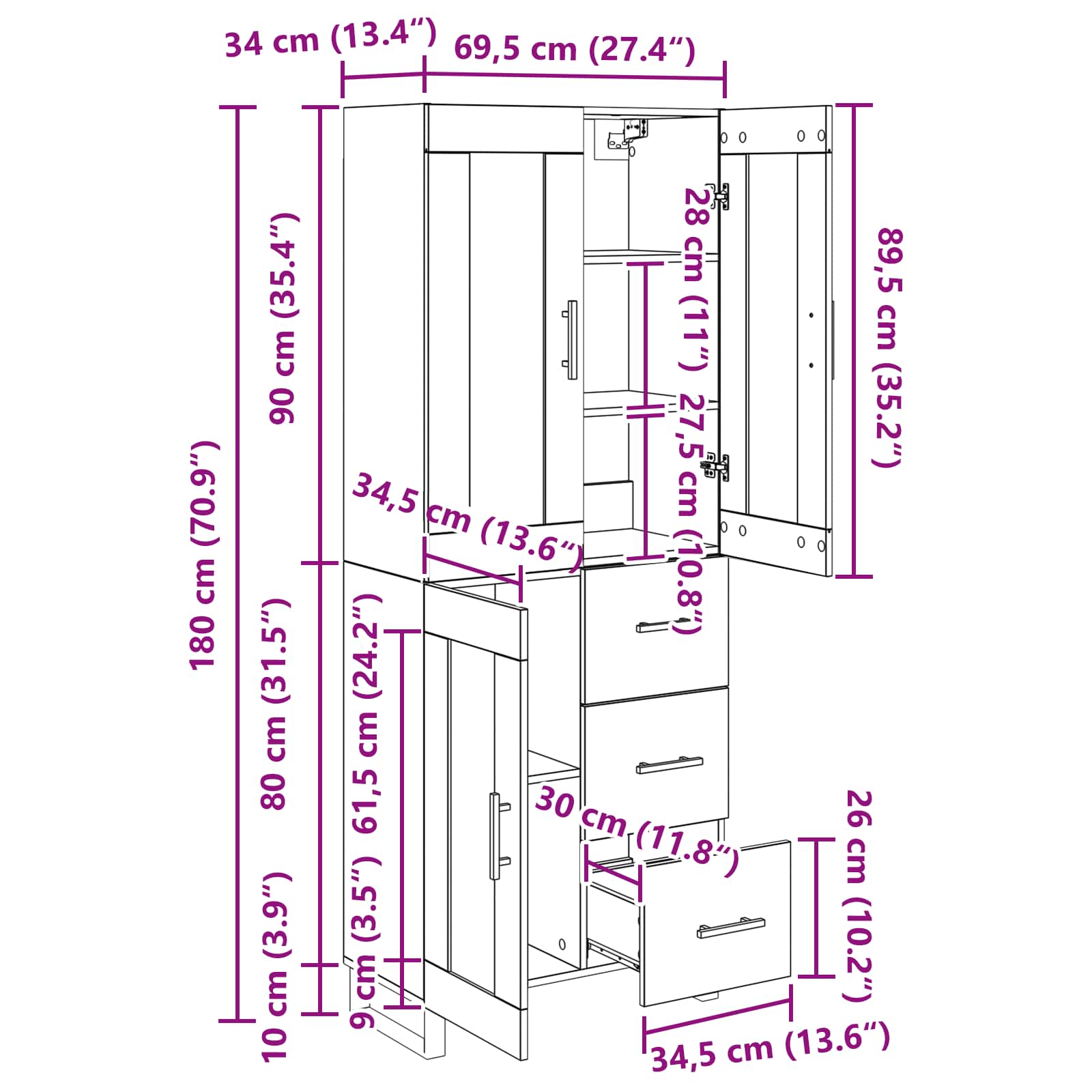 Bufet 2 pcs Stejar Artizanal Lemn Stratificat si Sticla — imaginea 13