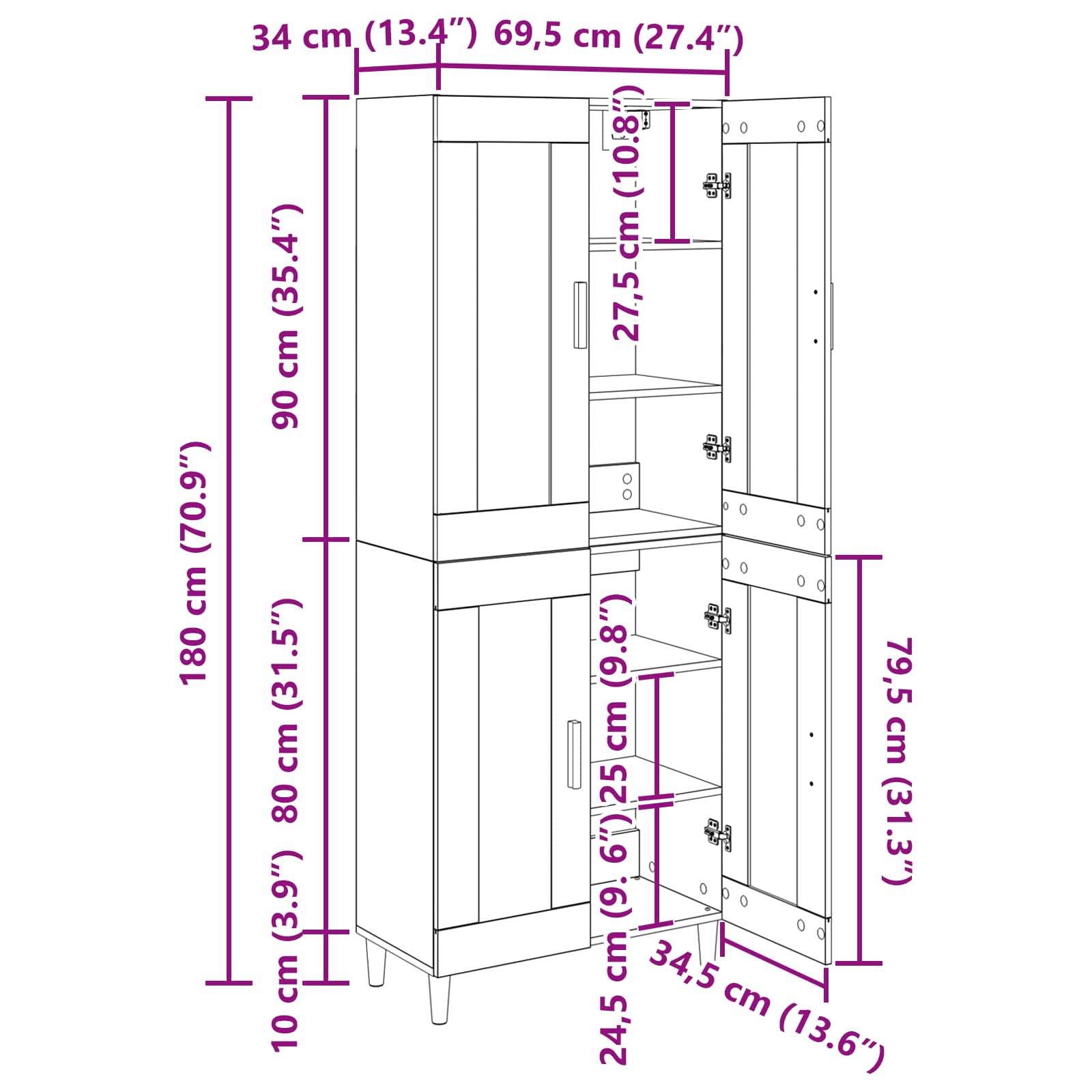 Bufet Stejar Artizanal 69,5 x 34 x 180 cm Lemn compozit — imaginea 13