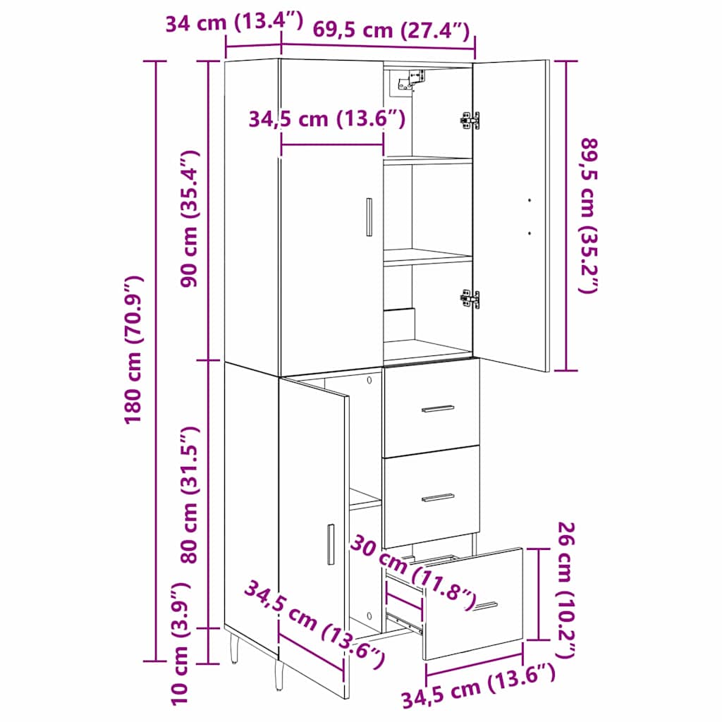 Bufet Lemn Vechi 69,5 x 34 x 180 cm Lemn Stratificat si Sticla — imaginea 13