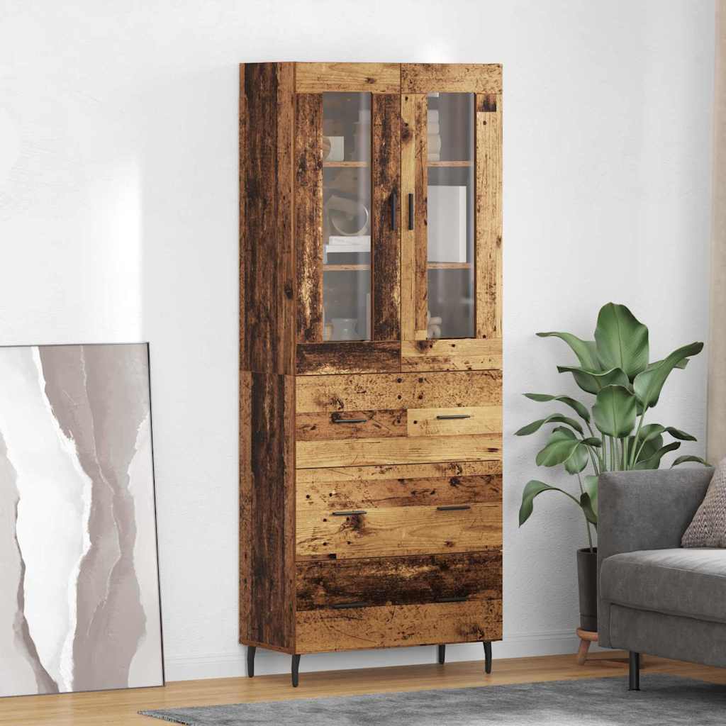 Bufet cu sertar 2 pcs Lemn Vechi Lemn Stratificat si Sticla — imaginea 2