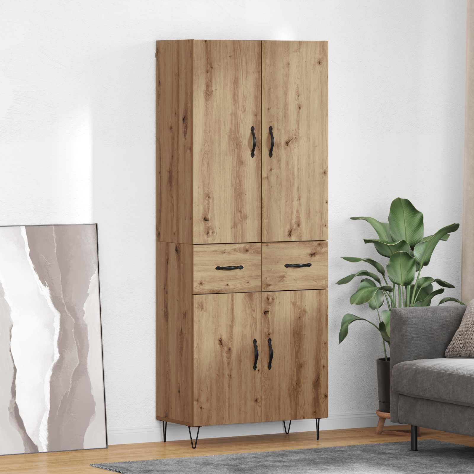 Bufet 2 pcs Stejar Artizanal Lemn Stratificat si Sticla — imaginea 2