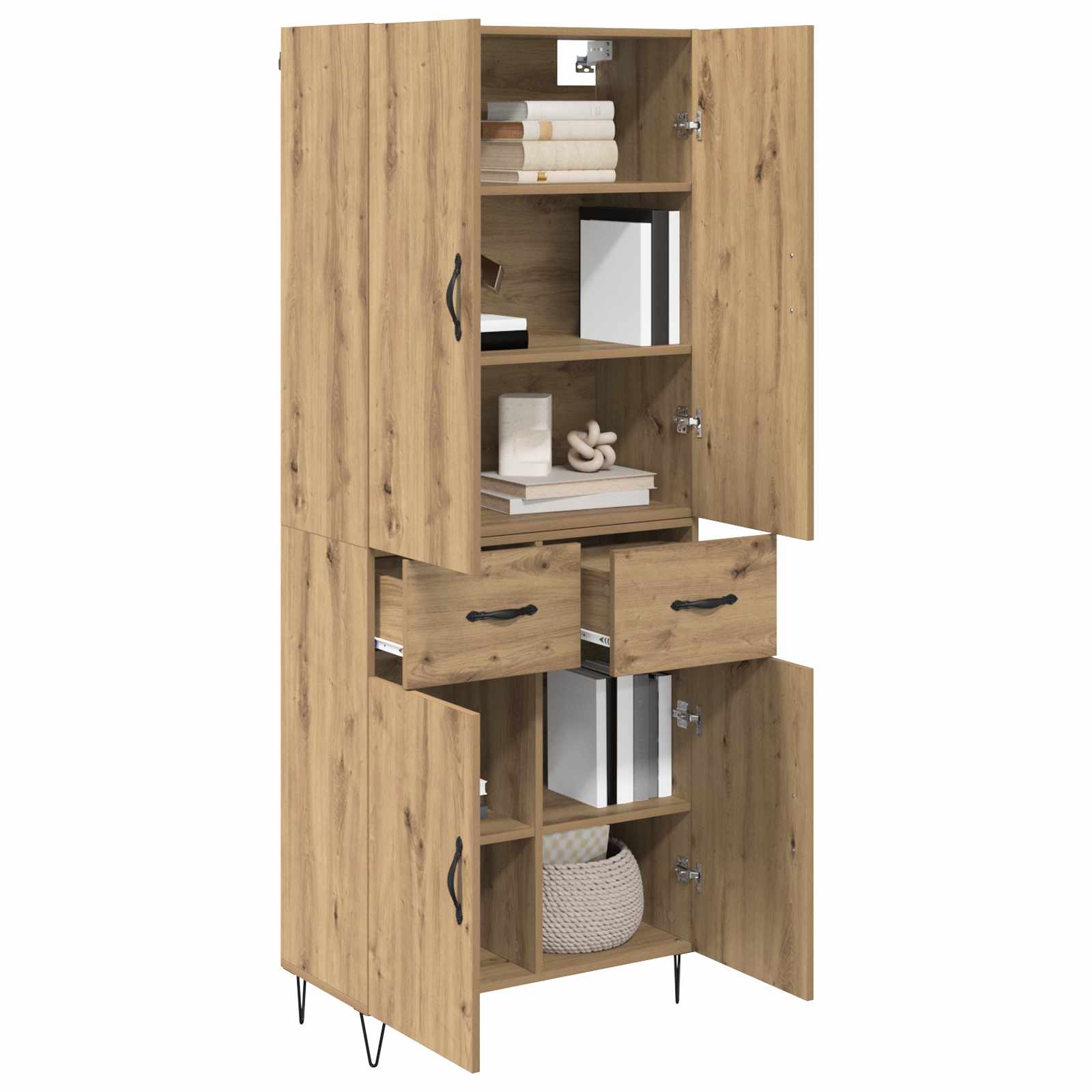 Bufet 2 pcs Stejar Artizanal Lemn Stratificat si Sticla — imaginea 3