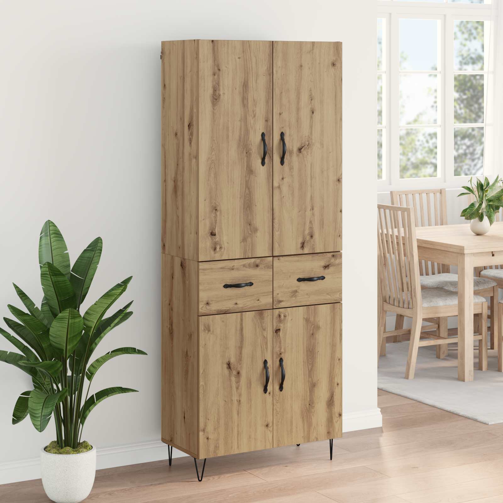 Bufet 2 pcs Stejar Artizanal Lemn Stratificat si Sticla — imaginea 4
