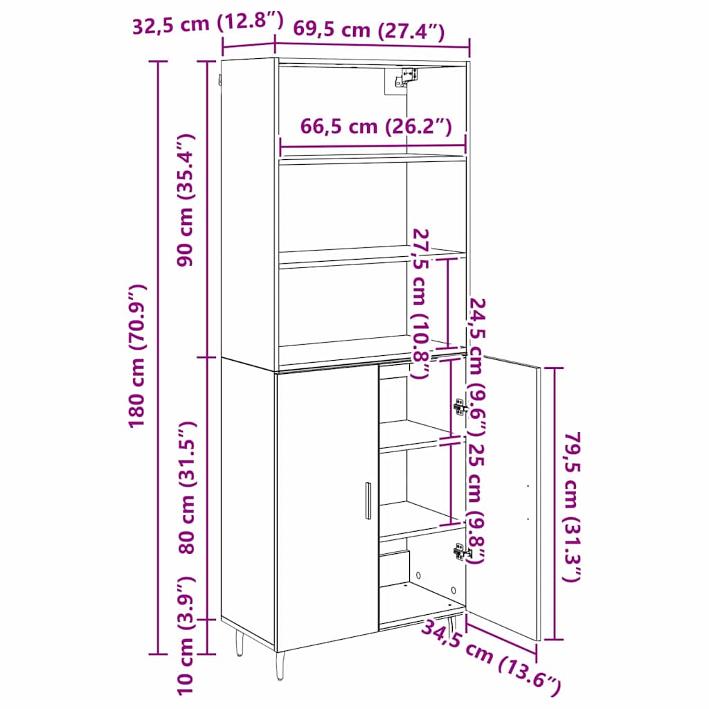 Bufet Lemn Vechi 69,5 x 34 x 180 cm Lemn Stratificat si Sticla — imaginea 13