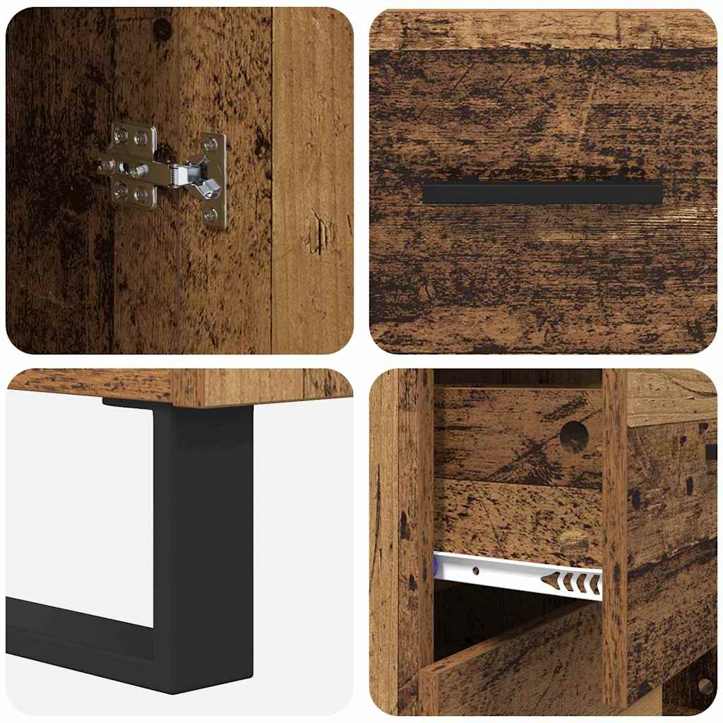 Bufet cu sertar 2 pcs Lemn Vechi Lemn Stratificat si Sticla — imaginea 12