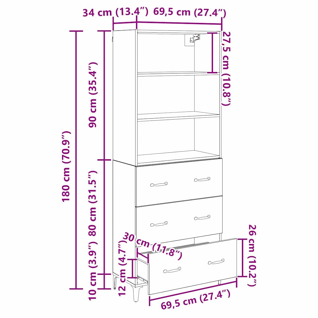 Bufet Stejar Artizanal 69,5 x 34 x 180 cm Lemn compozit — imaginea 13