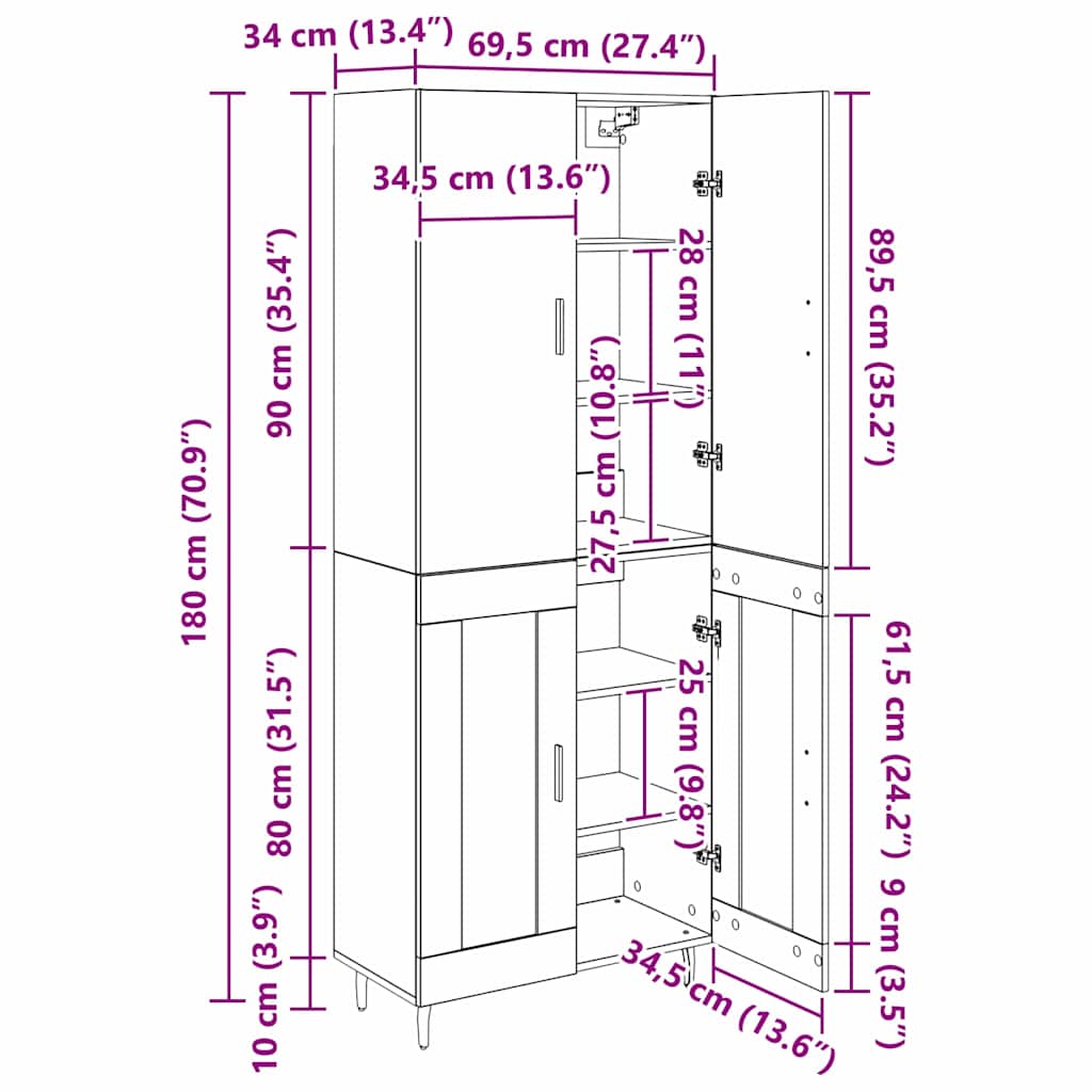 Bufet Stejar Artizanal 69,5 x 34 x 180 cm — imaginea 13