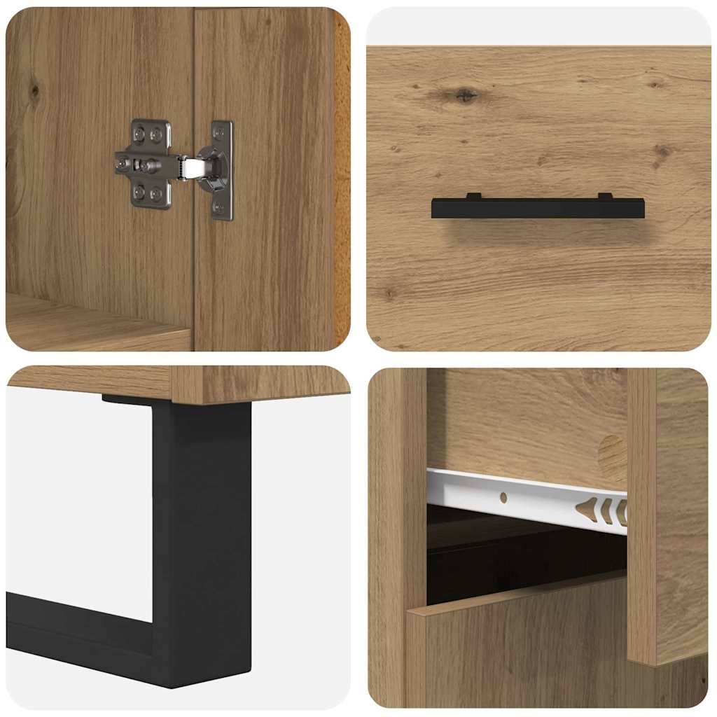 Bufet 2 pcs Stejar Artizanal Lemn Stratificat si Sticla — imaginea 12