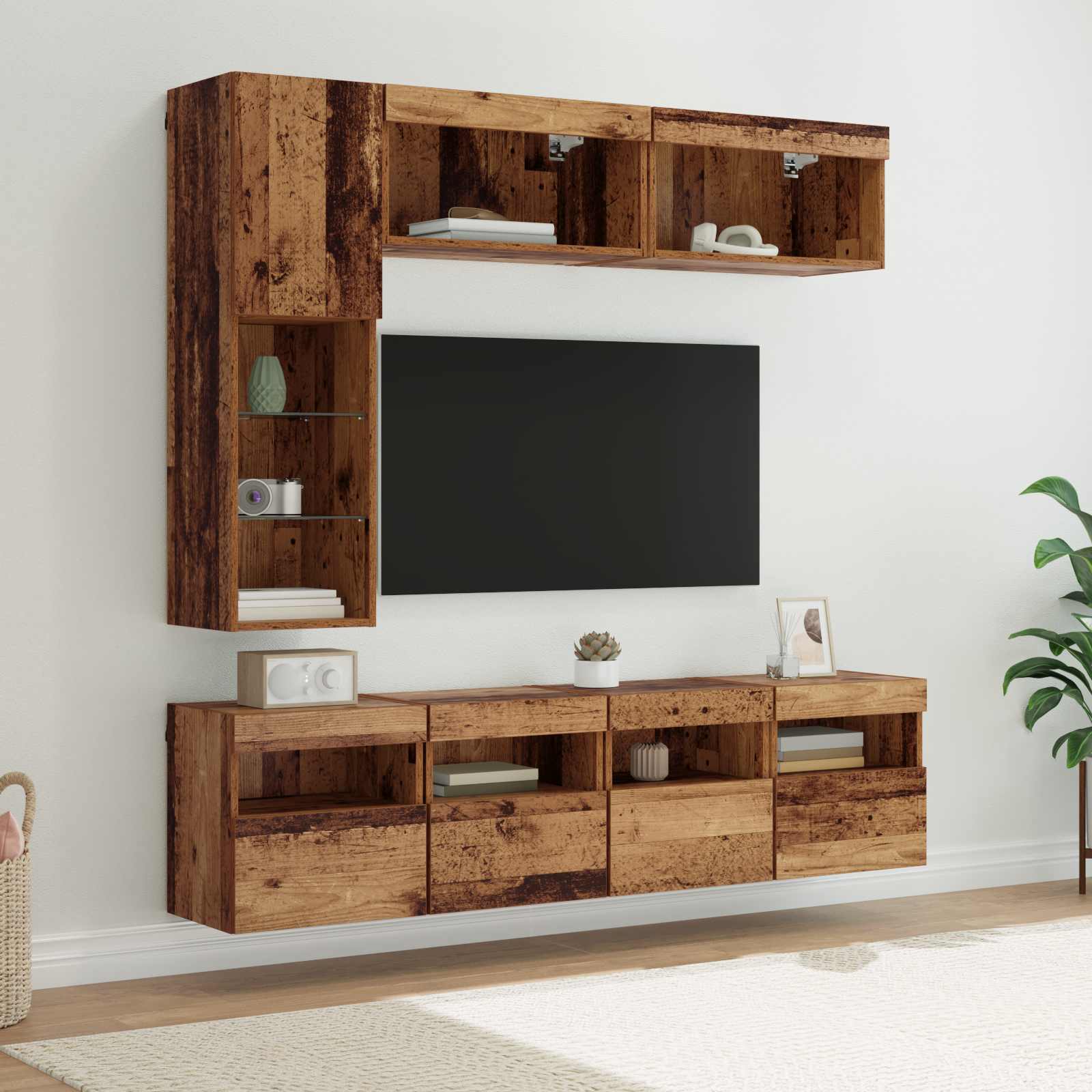 Cabinet TV Pe perete 7 pcs Lemn Vechi Lemn compozit — imaginea 2