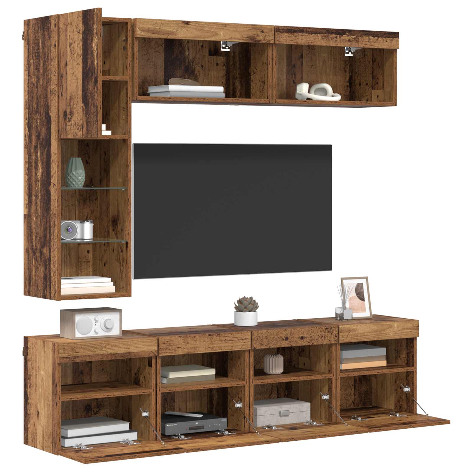 Cabinet TV Pe perete 7 pcs Lemn Vechi Lemn compozit — imaginea 3