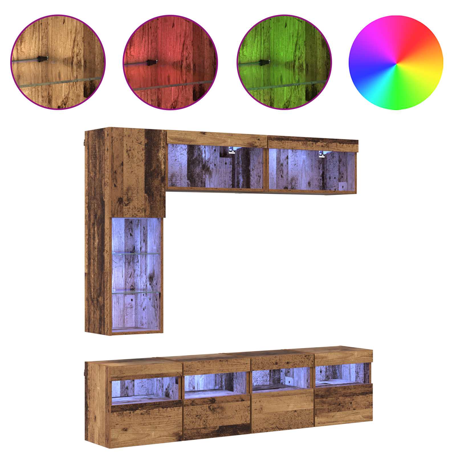 Cabinet TV Pe perete 7 pcs Lemn Vechi Lemn compozit — imaginea 4
