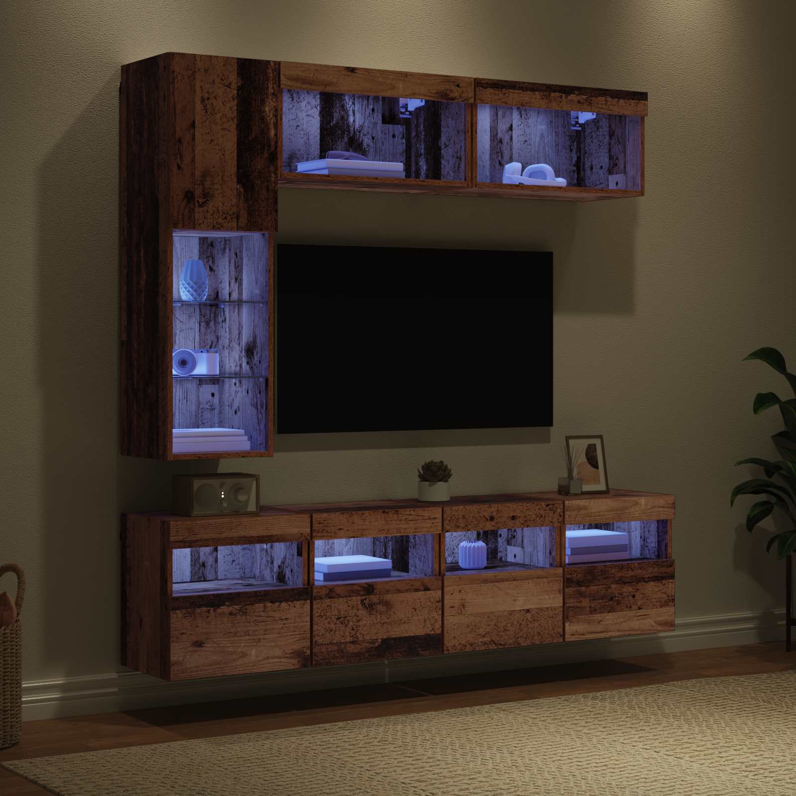 Cabinet TV Pe perete 7 pcs Lemn Vechi Lemn compozit — imaginea 5