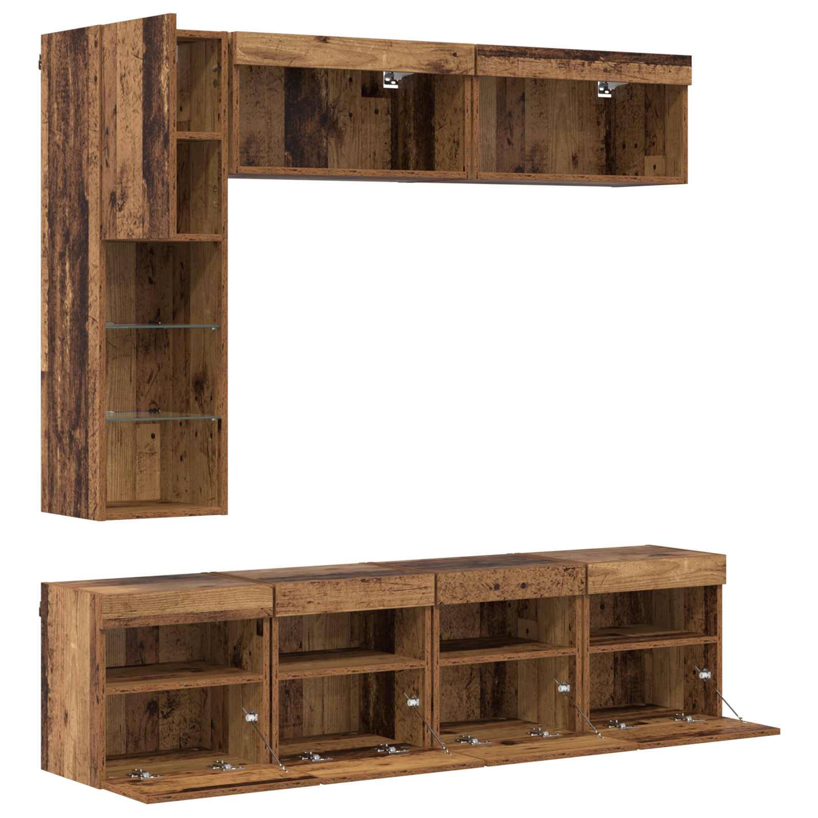 Cabinet TV Pe perete 7 pcs Lemn Vechi Lemn compozit — imaginea 9