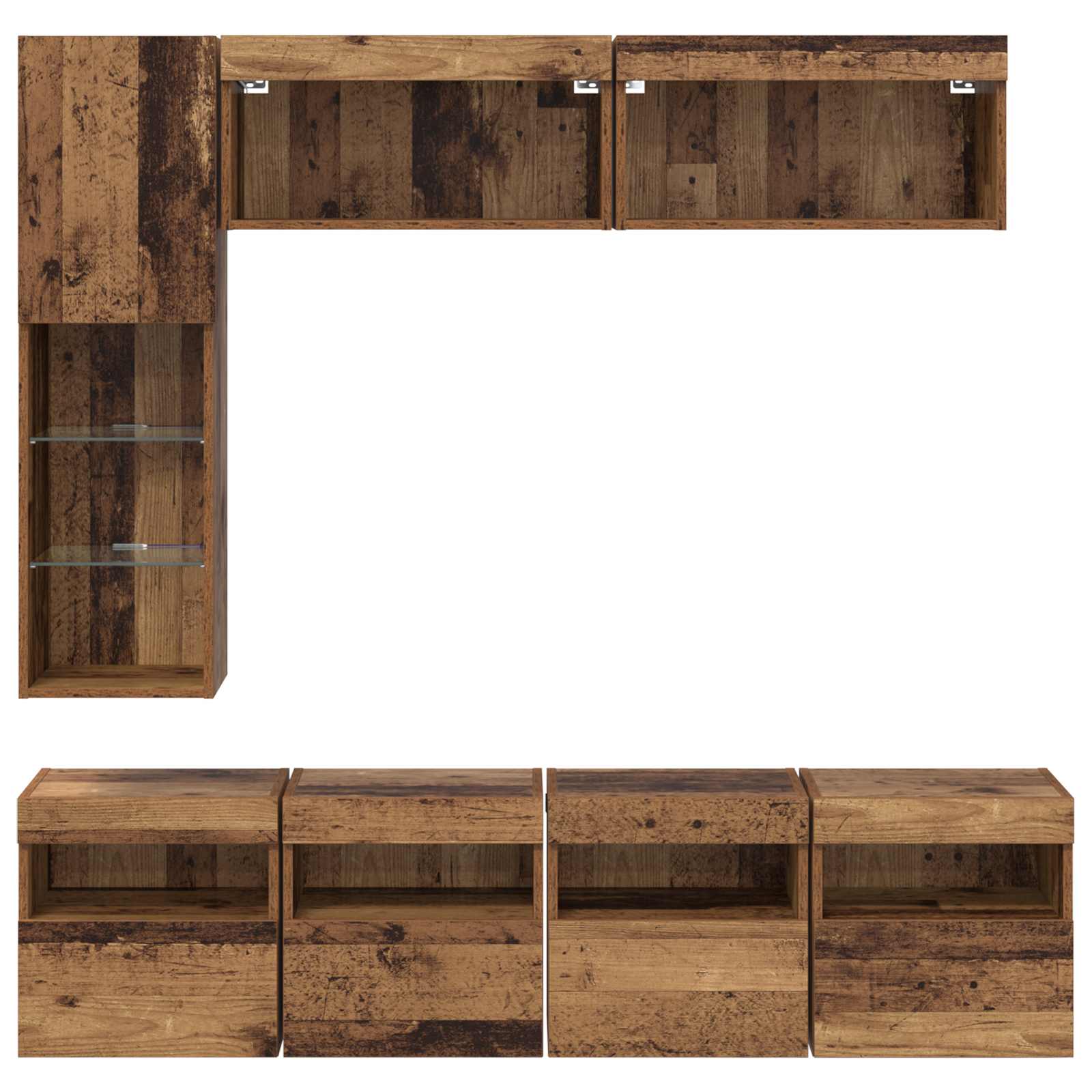 Cabinet TV Pe perete 7 pcs Lemn Vechi Lemn compozit — imaginea 10