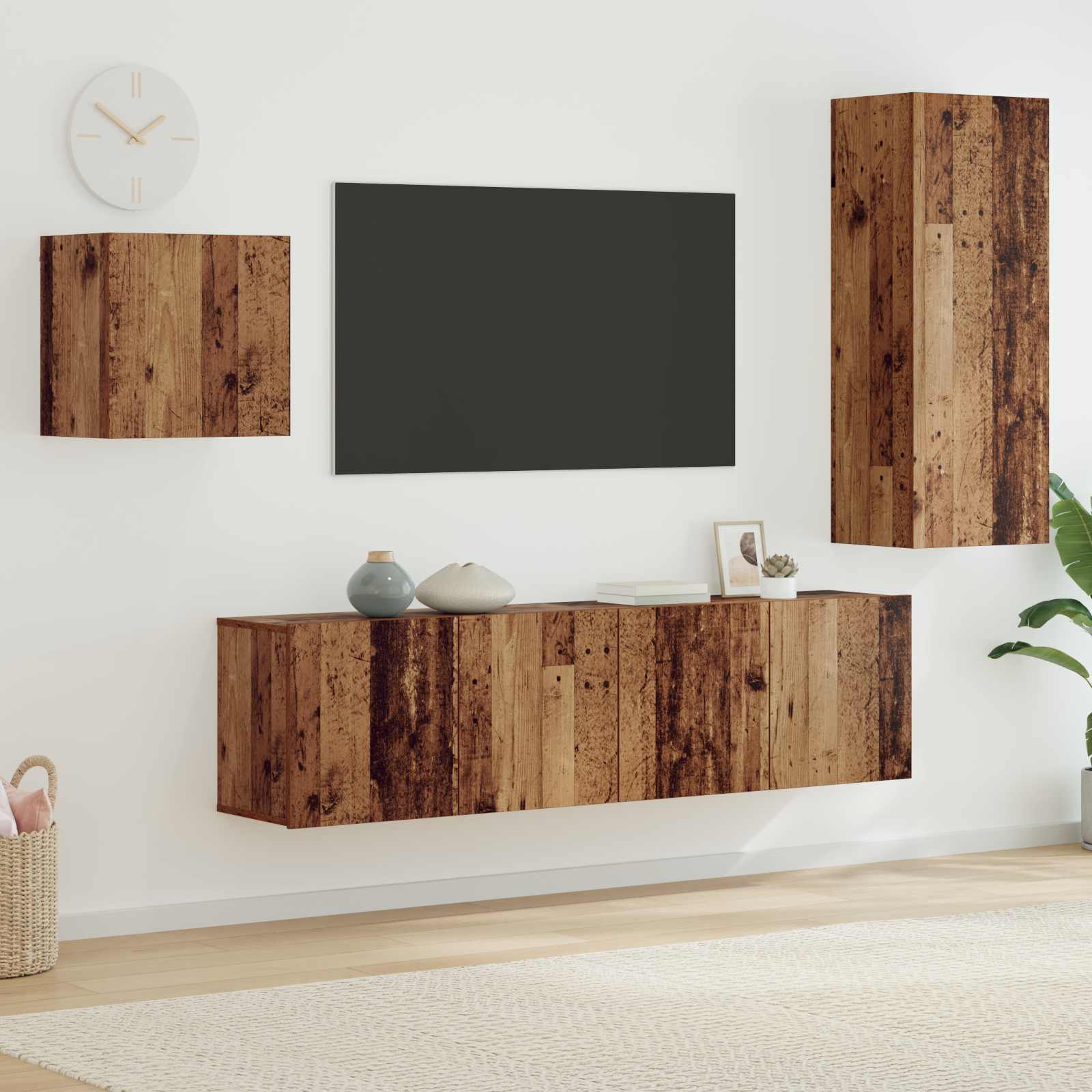 Cabinet TV Pe perete 4 pcs Lemn Vechi Lemn compozit — imaginea 2
