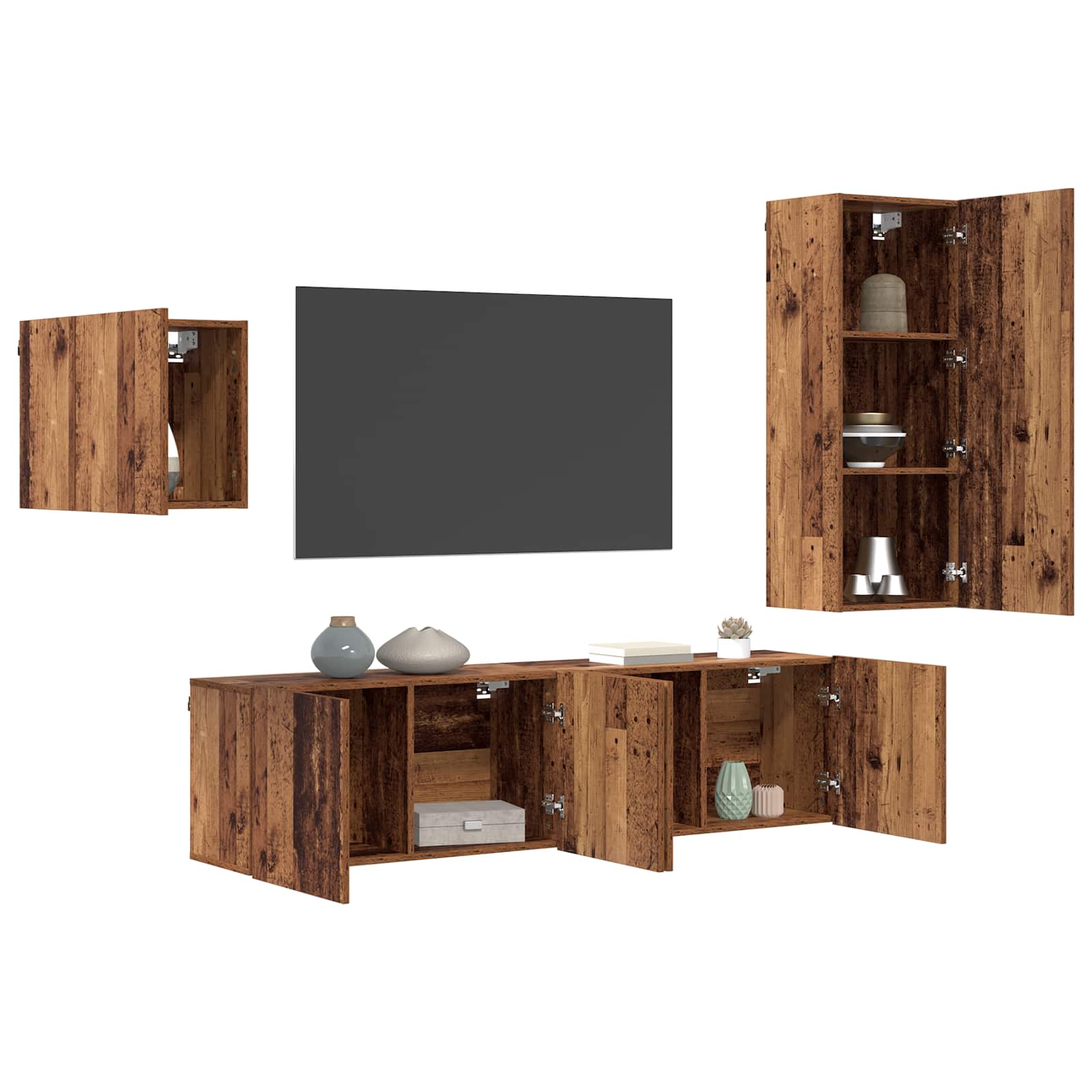 Cabinet TV Pe perete 4 pcs Lemn Vechi Lemn compozit — imaginea 3