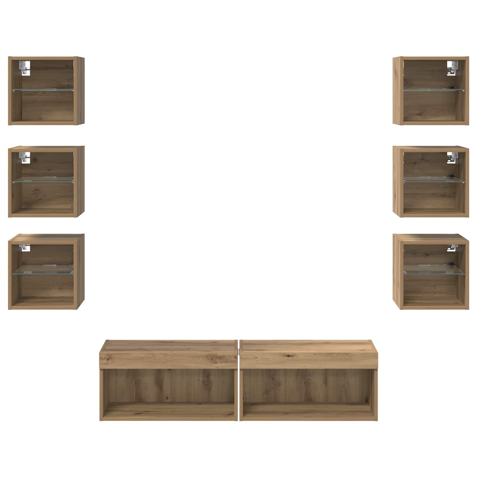 Cabinet TV cu lumini cu banda LED 8 pcs Stejar Artizanal Sticla — imaginea 8