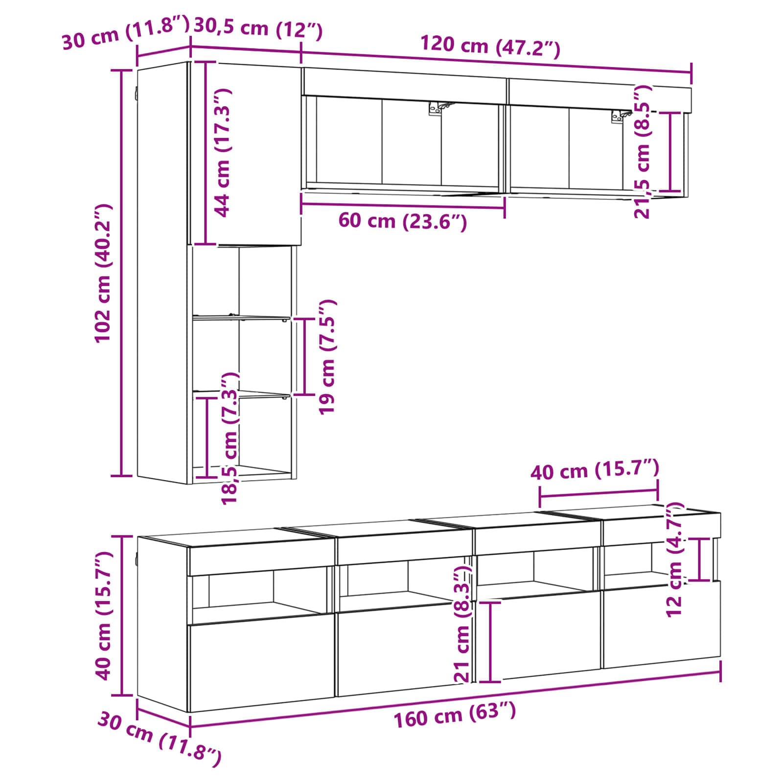 Cabinet TV Pe perete 7 pcs Lemn Vechi Lemn compozit — imaginea 13