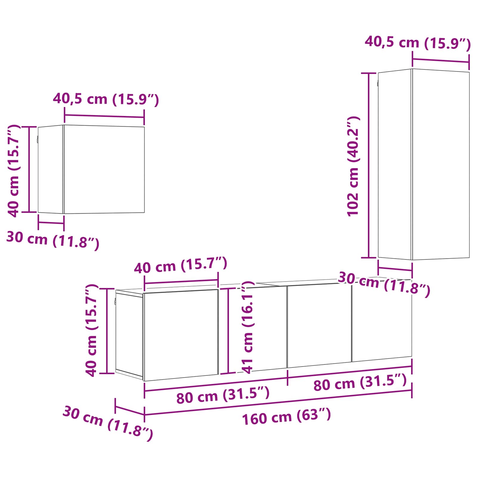 Cabinet TV Pe perete 4 pcs Lemn Vechi Lemn compozit — imaginea 11