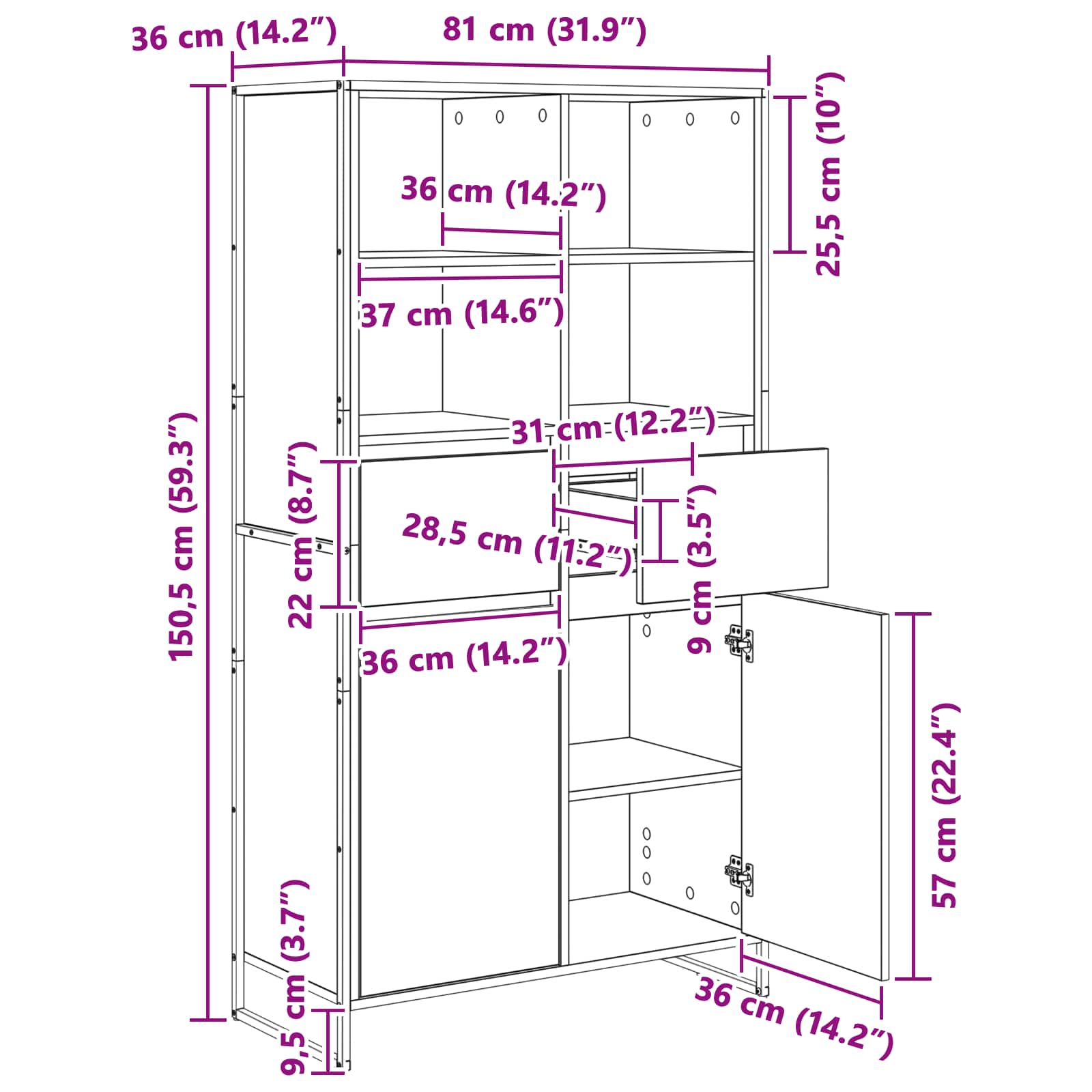 Bufet 2 pcs Lemn Vechi 81 x 36 x 150.5 cm Lemn compozit — imaginea 12
