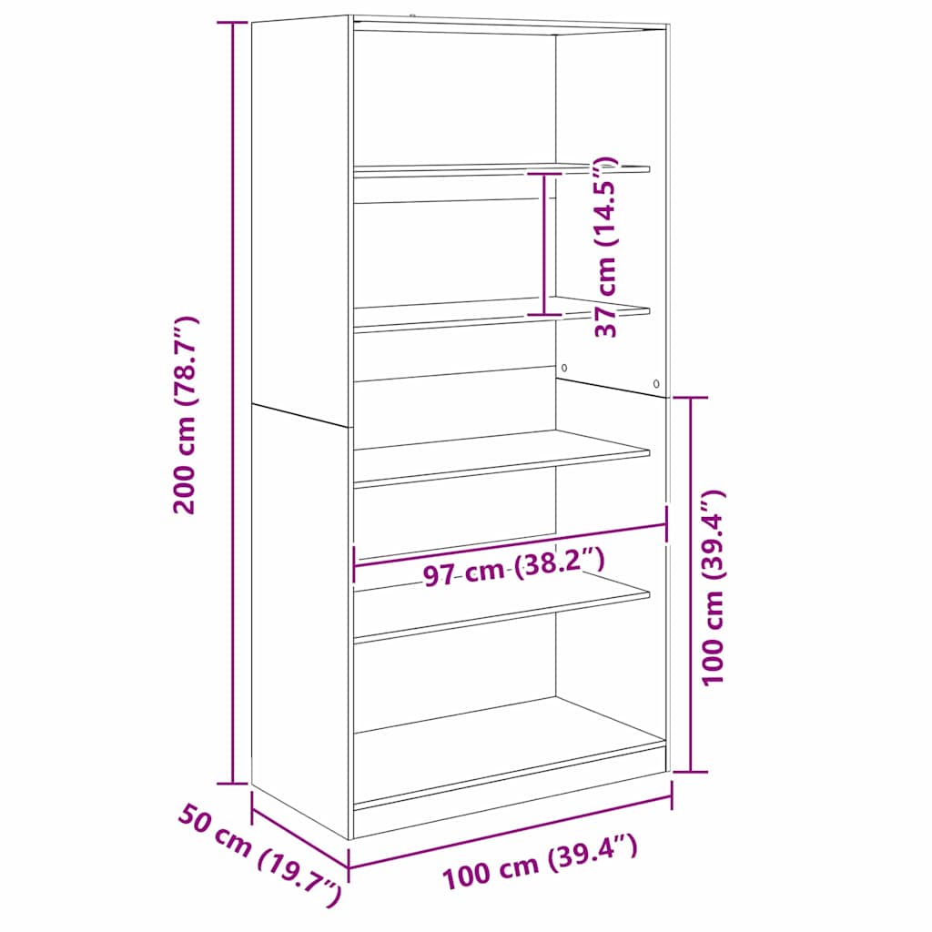 Dulap cu raft Stejar Negru 100 x 50 x 200 cm Lemn compozit — imaginea 10
