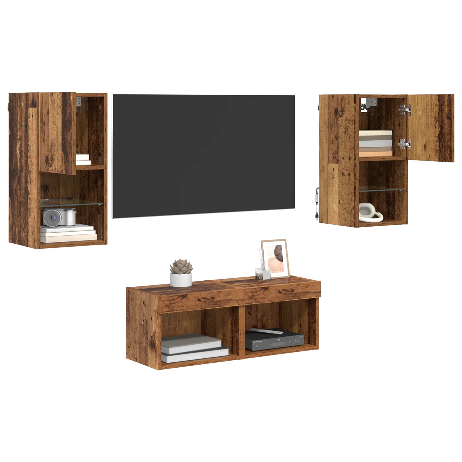 Dulapuri pentru TV Pe perete 4 pcs Lemn Vechi 30,5 x 30 x 60 cm — imaginea 3