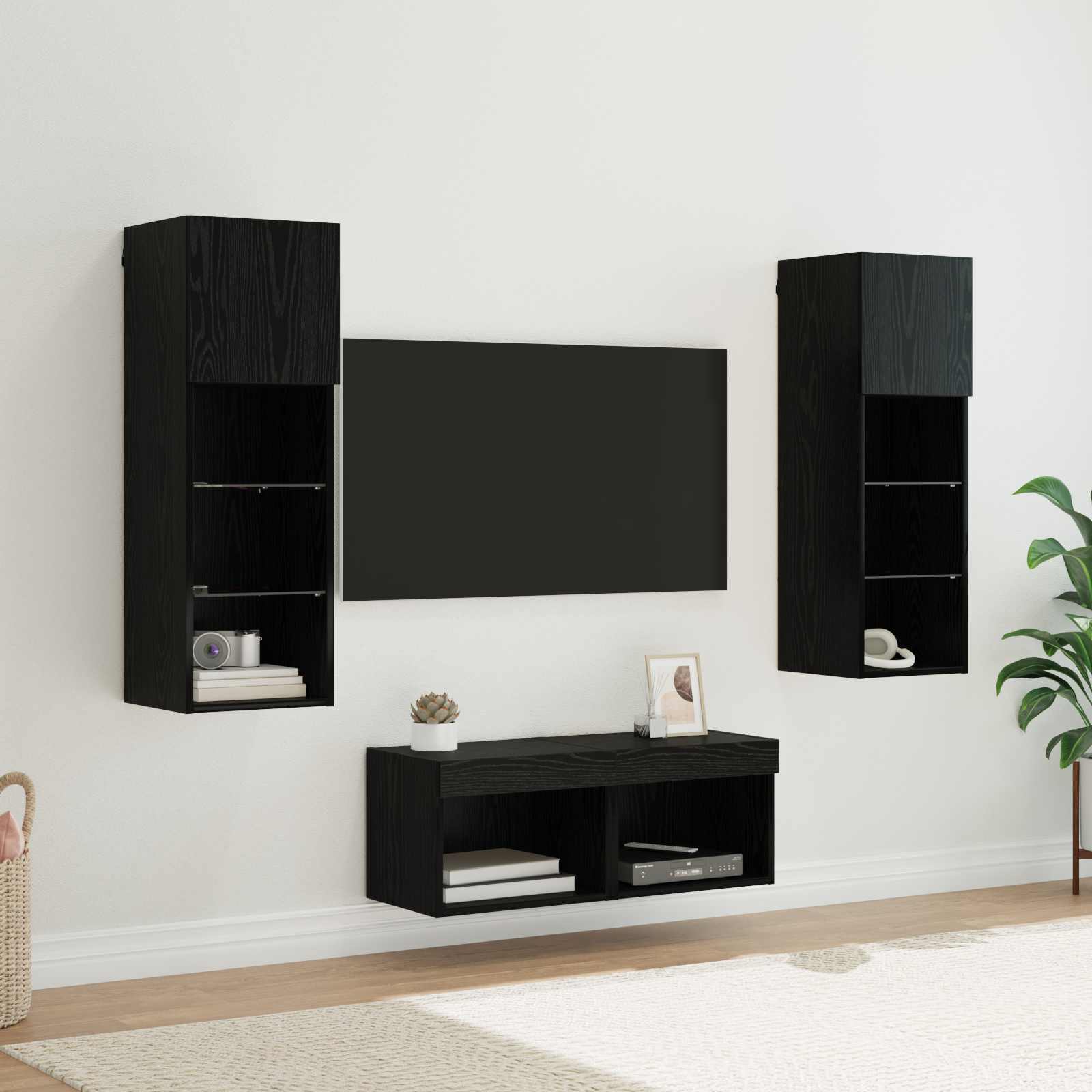 Dulapuri pentru TV Pe perete 4 pcs Stejar Negru 40 x 30 x 30 cm — imaginea 2