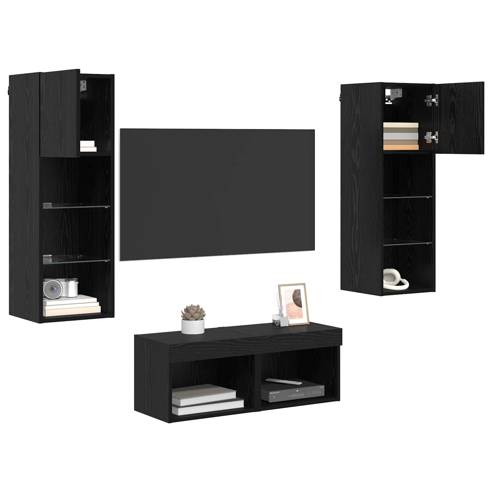 Dulapuri pentru TV Pe perete 4 pcs Stejar Negru 40 x 30 x 30 cm — imaginea 3