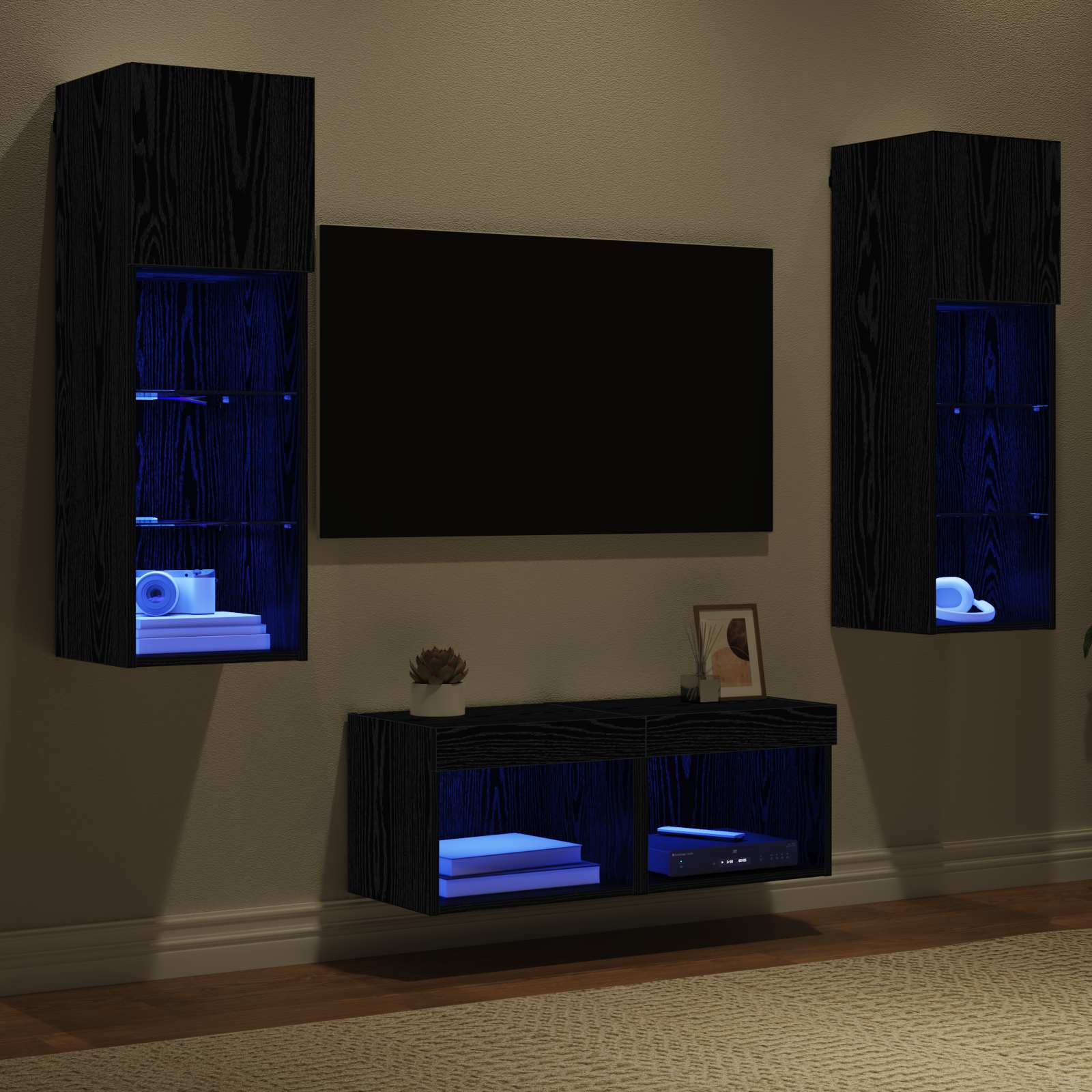 Dulapuri pentru TV Pe perete 4 pcs Stejar Negru 40 x 30 x 30 cm — imaginea 5