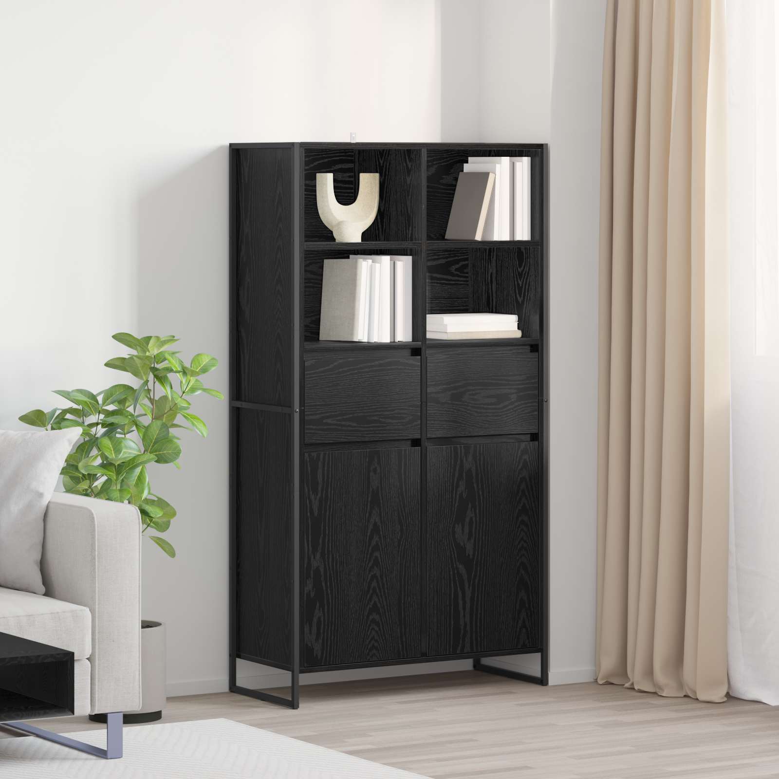 Bufet 2 pcs Stejar Negru 81 x 36 x 150.5 cm Lemn compozit — imaginea 2
