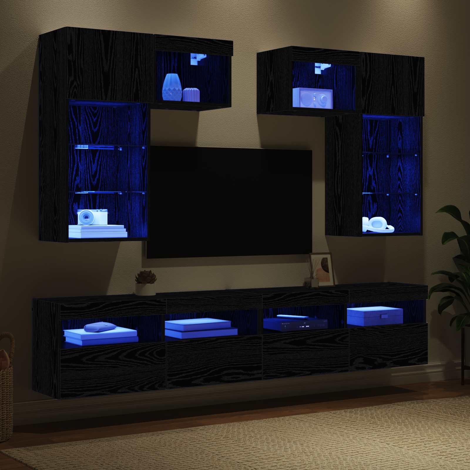 Unitati pentru Pereti de TV Pe perete 6 pcs Stejar Artizanal — imaginea 5