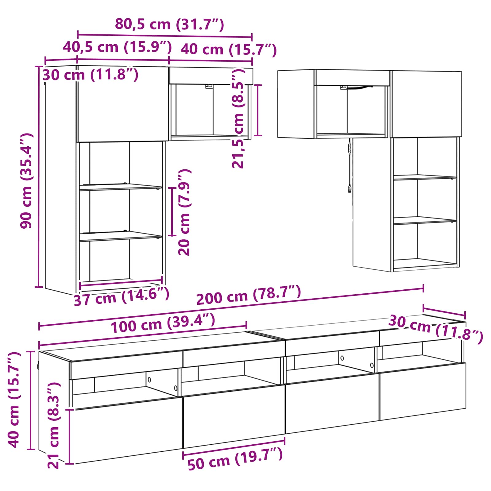 Unitati pentru Pereti de TV Pe perete 6 pcs Stejar Artizanal — imaginea 13