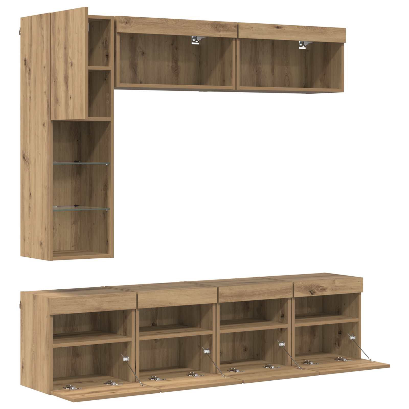 Cabinet TV Pe perete 7 pcs Stejar Artizanal Lemn compozit — imaginea 9