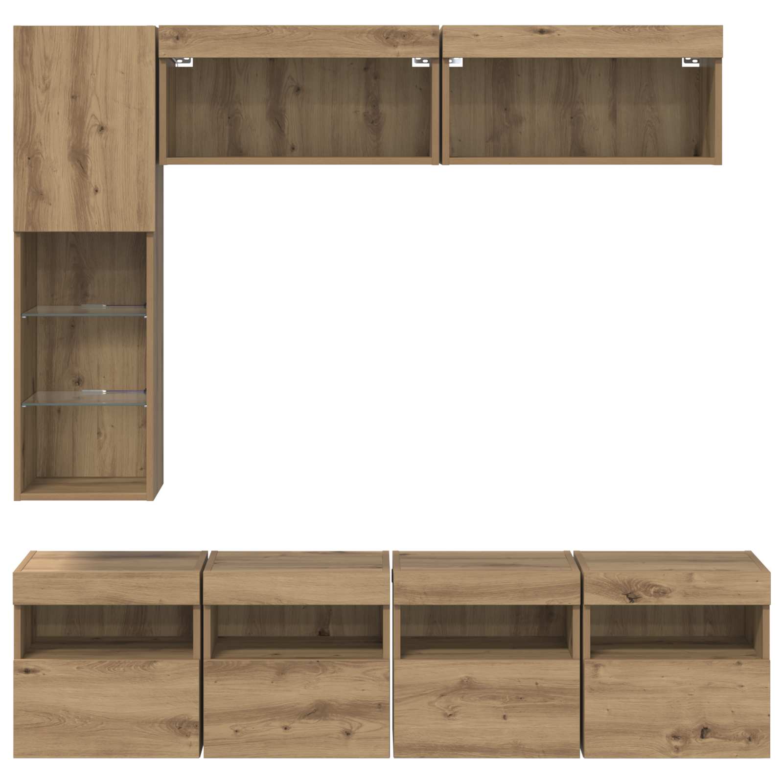 Cabinet TV Pe perete 7 pcs Stejar Artizanal Lemn compozit — imaginea 10
