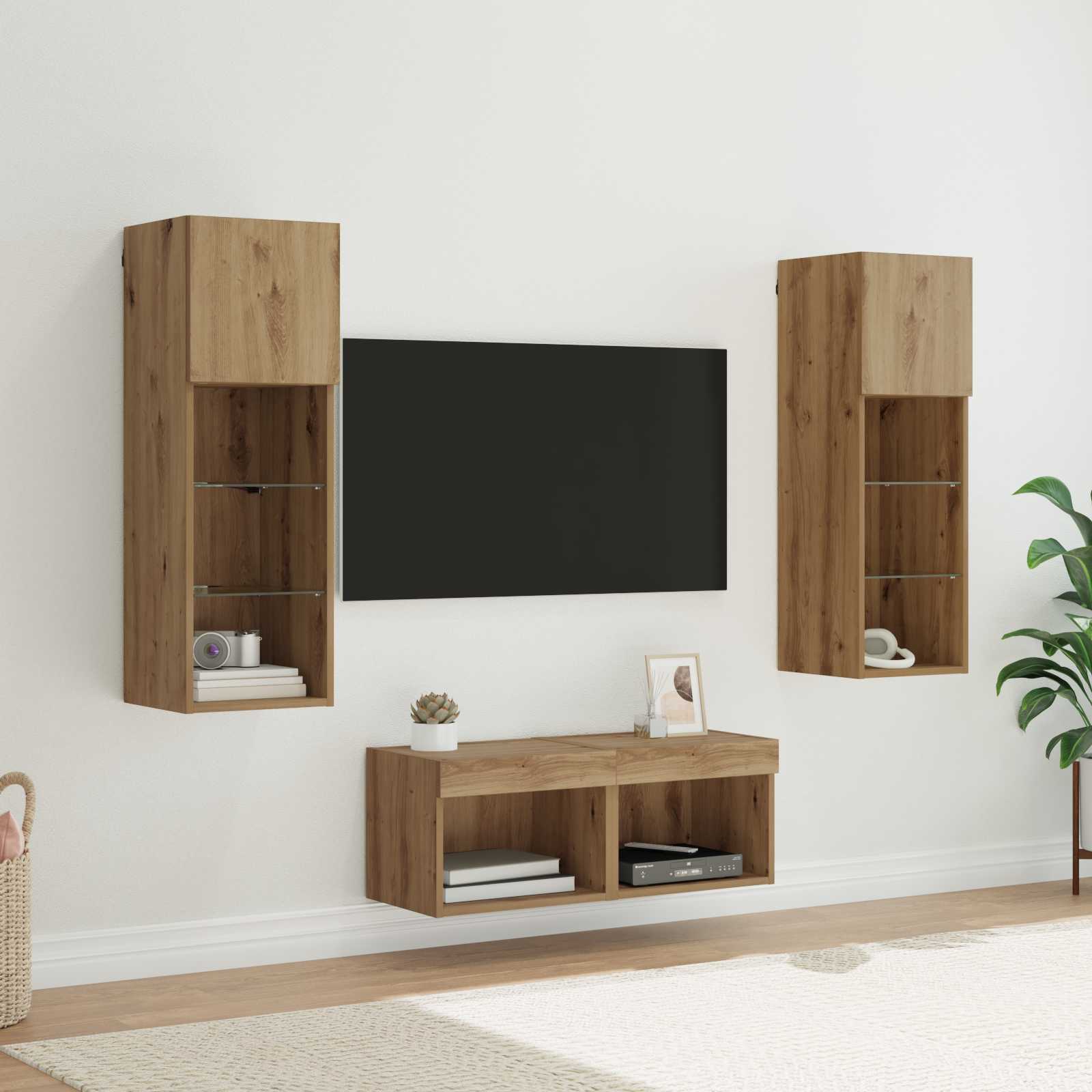 Dulapuri pentru TV Pe perete 4 pcs Stejar Negru 40 x 30 x 30 cm — imaginea 2