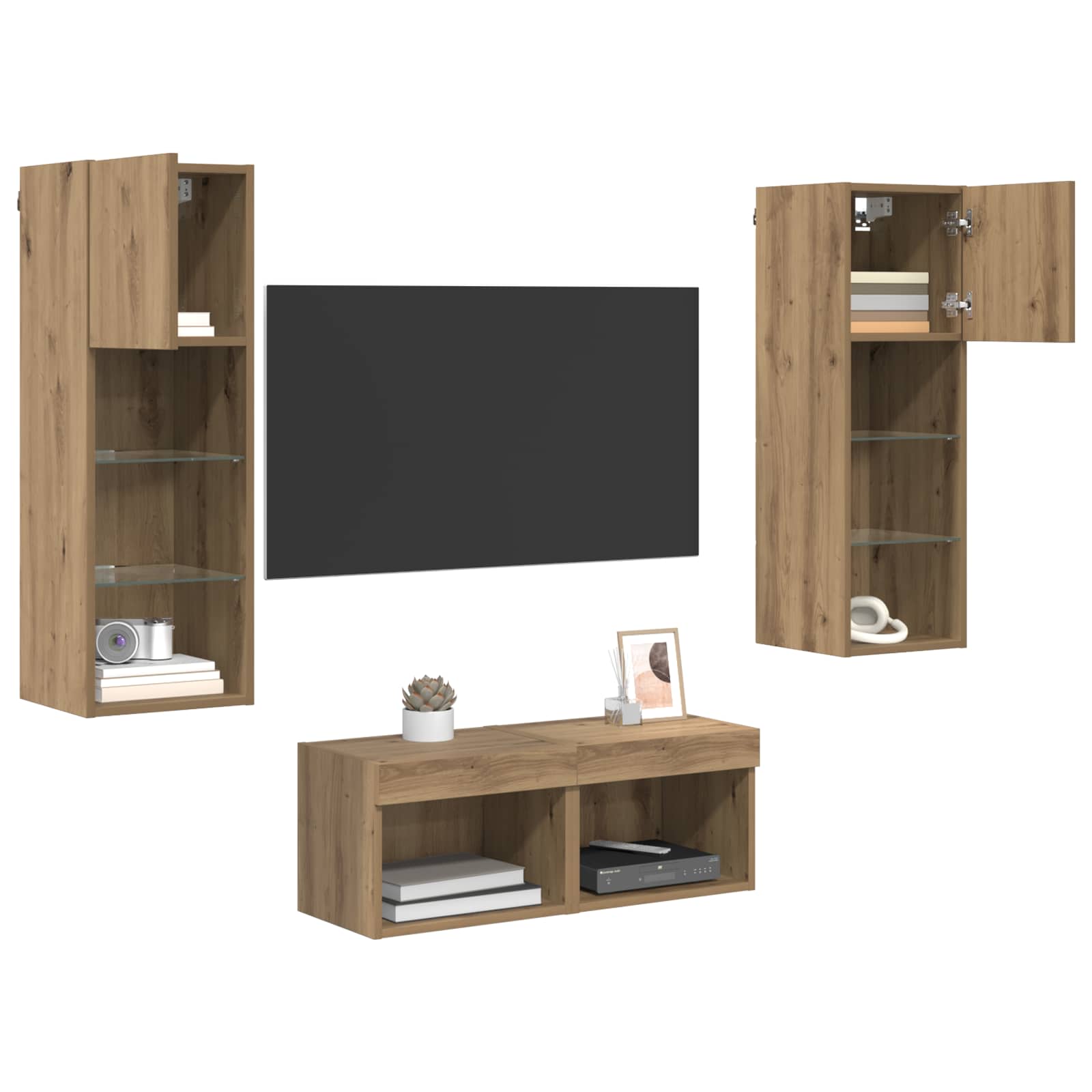 Dulapuri pentru TV Pe perete 4 pcs Stejar Negru 40 x 30 x 30 cm — imaginea 3
