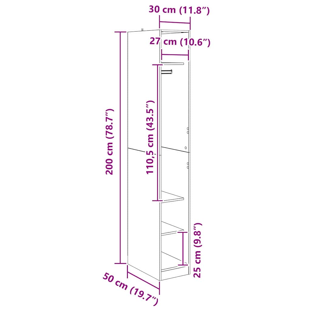 Dulap cu raft Stejar Negru 50 x 30 x 200 cm Lemn compozit — imaginea 10