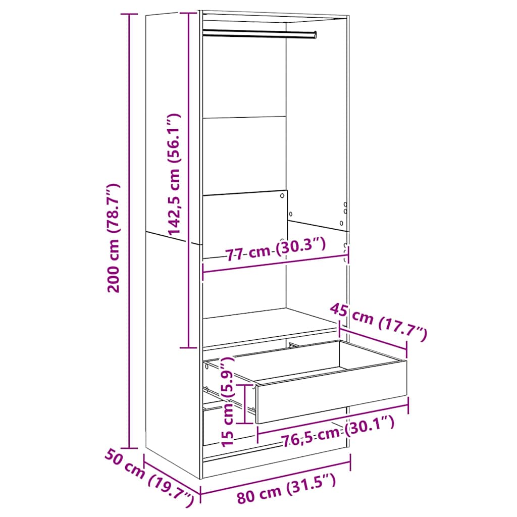 Dulap cu sertar Stejar Negru 80 x 50 x 200 cm Lemn compozit — imaginea 12