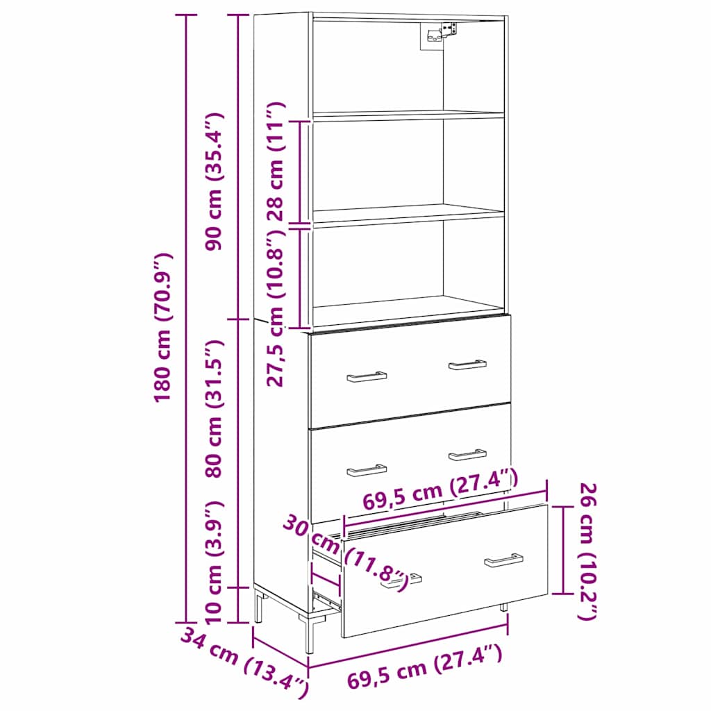 Bufet cu sertar Lemn Vechi 69,5 x 32,5 x 180 cm Lemn compozit — imaginea 13