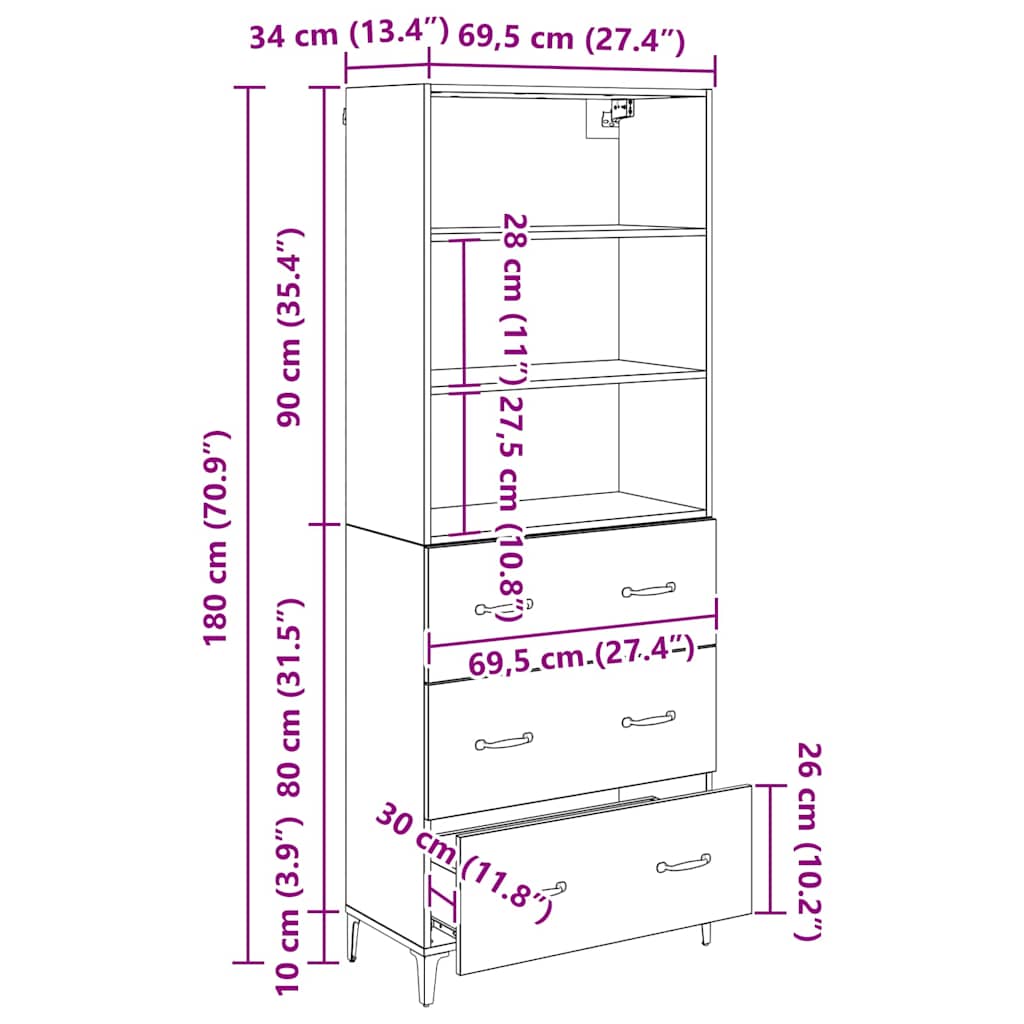 Bufet cu sertar Lemn Vechi 69,5 x 34 x 180 cm Lemn compozit — imaginea 13