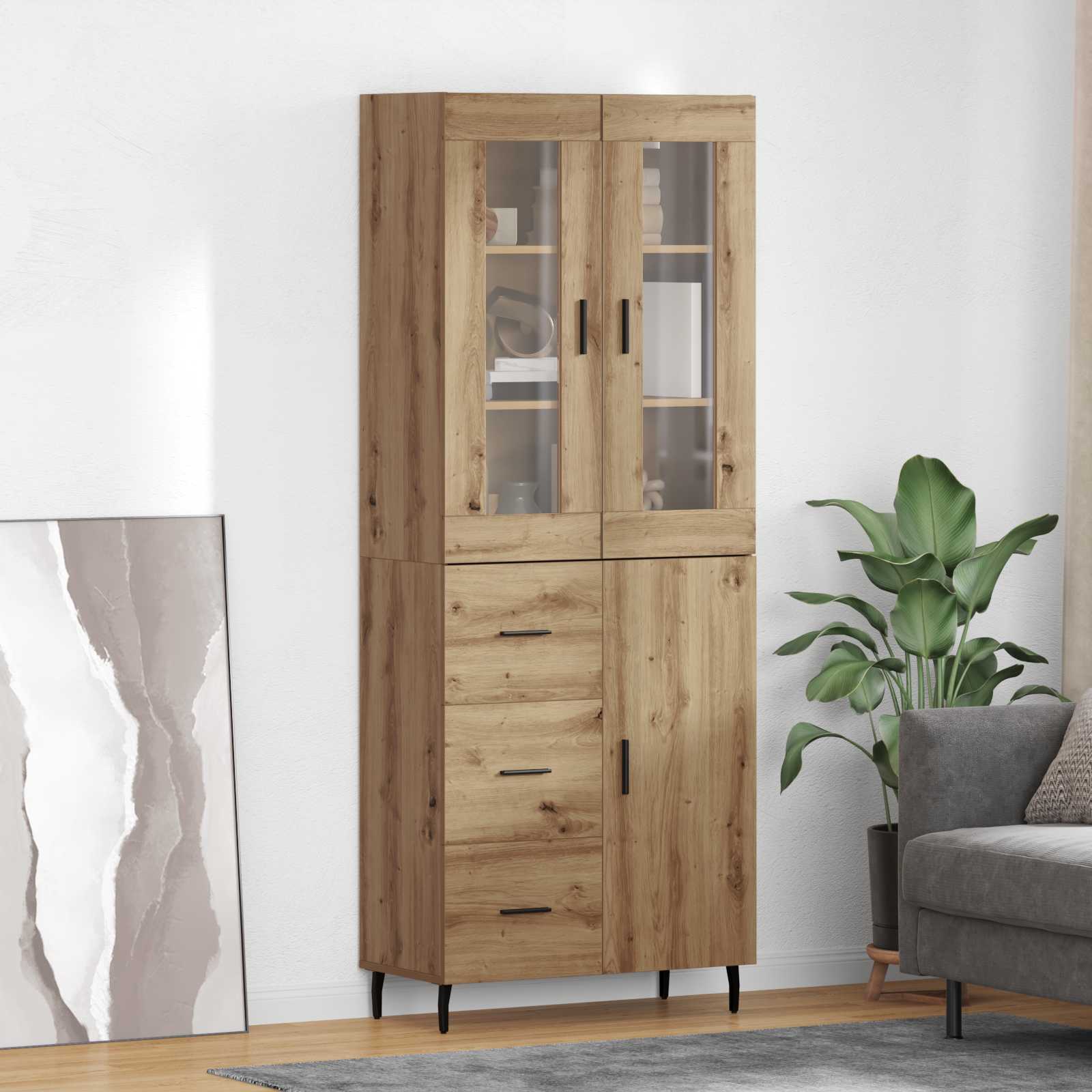 Bufet 2 pcs Stejar Artizanal Lemn Stratificat si Sticla — imaginea 2