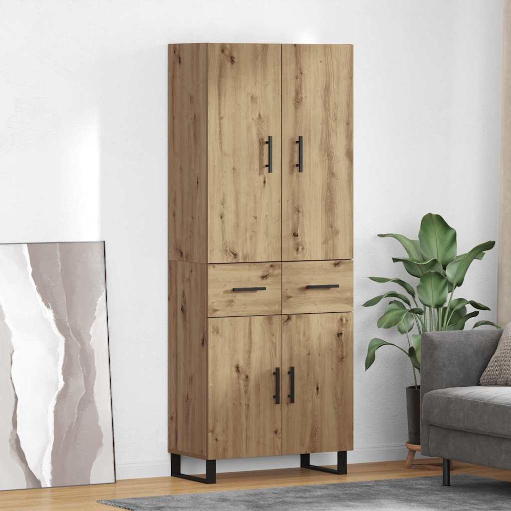 Bufet 2 pcs Stejar Artizanal Lemn Stratificat si Sticla — imaginea 2