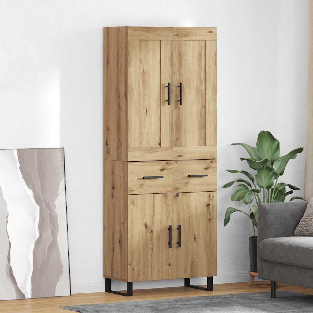 Bufet 2 pcs Stejar Artizanal Lemn Stratificat si Sticla — imaginea 2