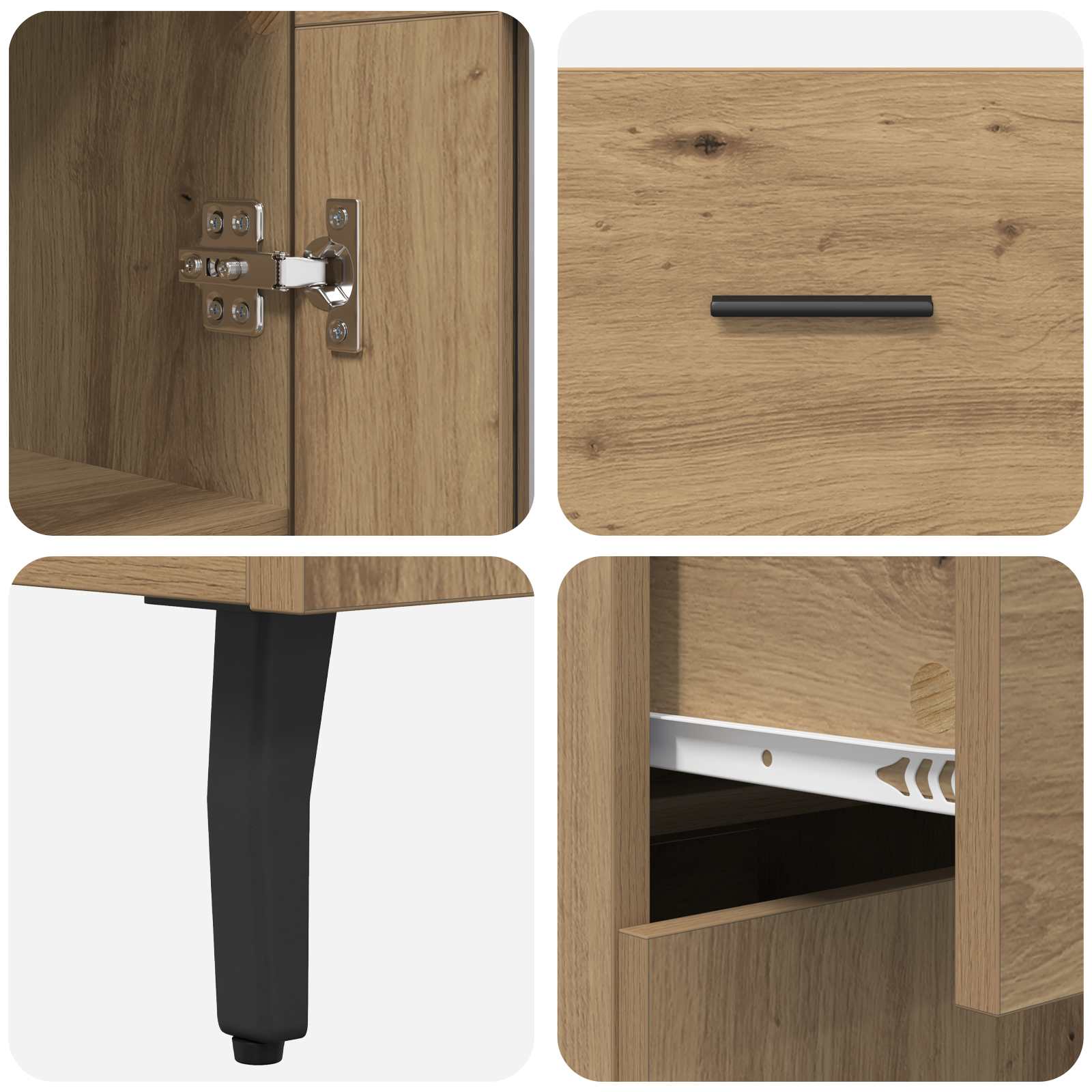 Bufet 2 pcs Stejar Artizanal Lemn Stratificat si Sticla — imaginea 11