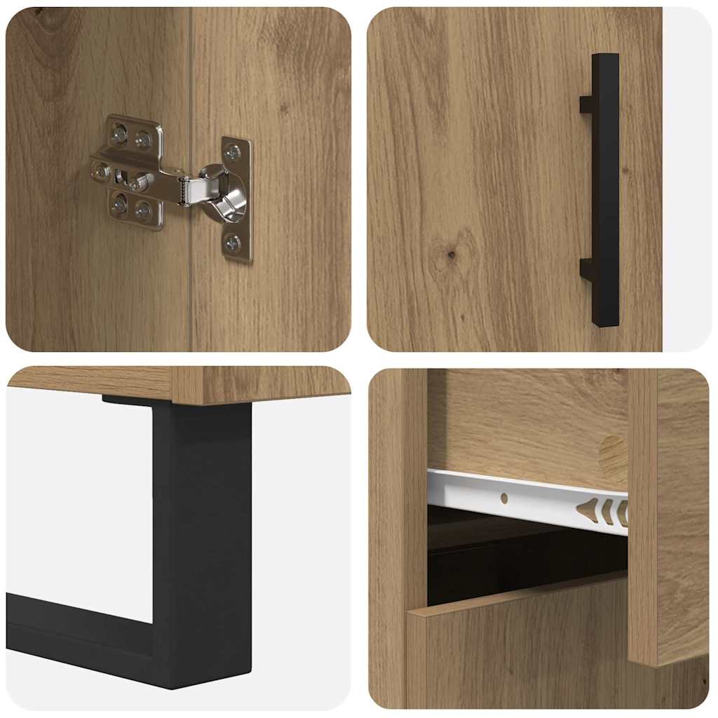 Bufet 2 pcs Stejar Artizanal Lemn Stratificat si Sticla — imaginea 12