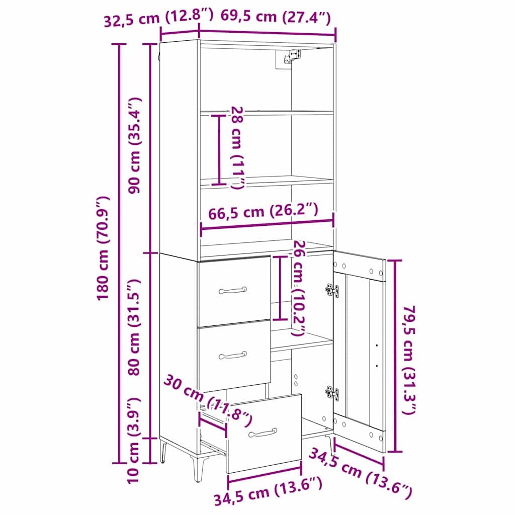 Bufet cu sertar Lemn Vechi 69,5 x 34 x 180 cm Lemn compozit — imaginea 13