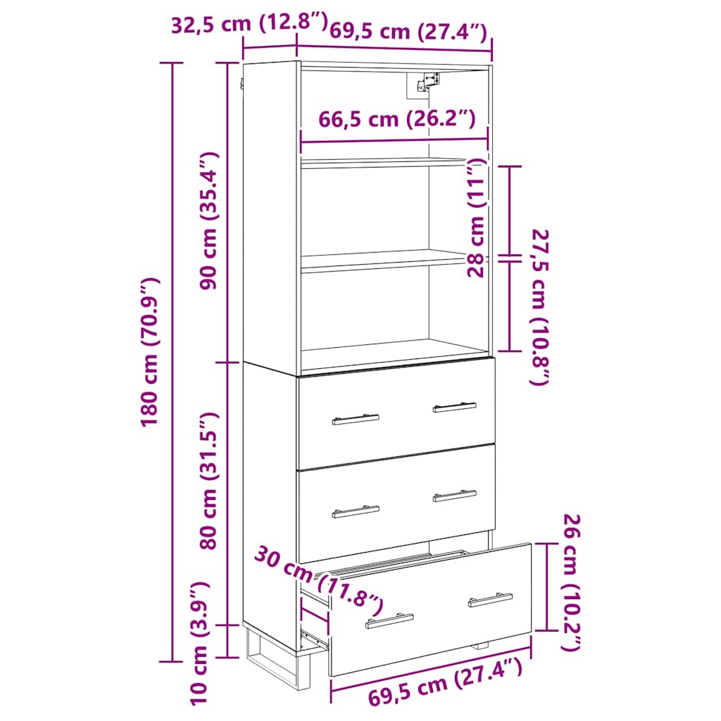 Bufet cu sertar Stejar Artizanal 69,5 x 34 x 180 cm — imaginea 13
